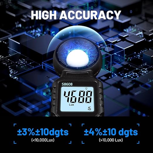 Mcbazel Digital Illuminance Light Meter, Photometer Light Intensity Sense Tester with LCD Display,Lux Meter Range up to 200,000 Lux for Grow Plants/Photography/Indoor/Garden
