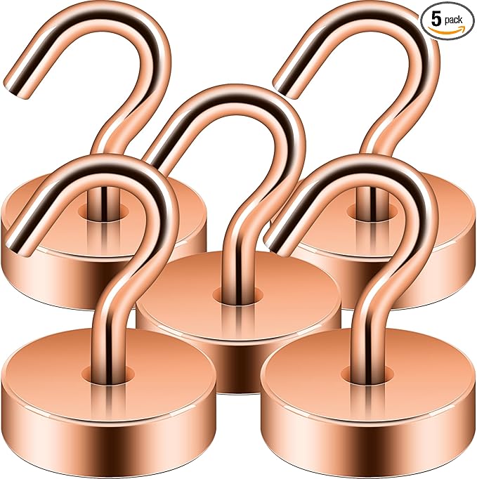 Neosmuk Magnetic Hooks, Cruise Ship Essentials, 40lb+ Heavy Duty Magnetic Hooks for Cruise Cabins, Refrigerator, Grill, Hanging, and Travel | Extra Strong Must-Haves Magnet Hook,Bronze,Pack of 5