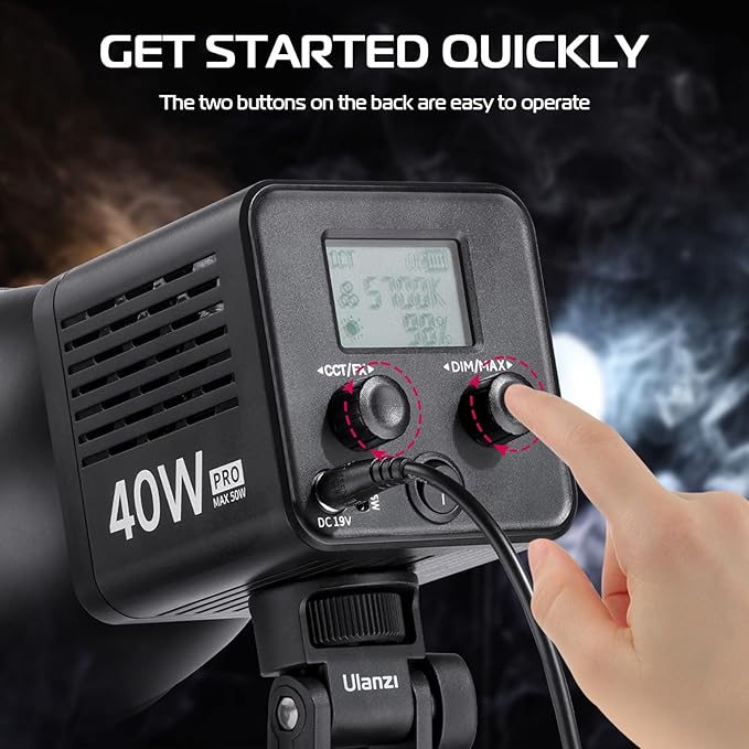 ULANZI 40W Pro Portable LED Video Light with DC Power Adapter, 3400mAh Build-in Battery Metal Mini Dual Color Temperature COB Continuous Output Lighting Handheld Spotlight 2500K-6500K for Video