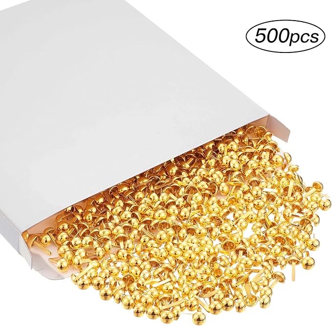 Hotop 500 Pcs Brads for Paper Crafts Metal Round Brass Paper Fasteners for Craft Art Crafting School DIY Supplies(0.24 x 0.47 Inch,Golden)