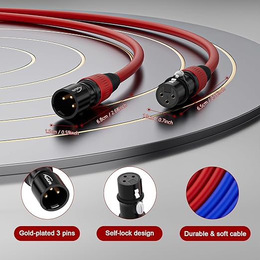 XLR Cables 15ft, Microphone Cable Male to Female Gold-Plated 3 Pins Speaker Cable - 1Pack