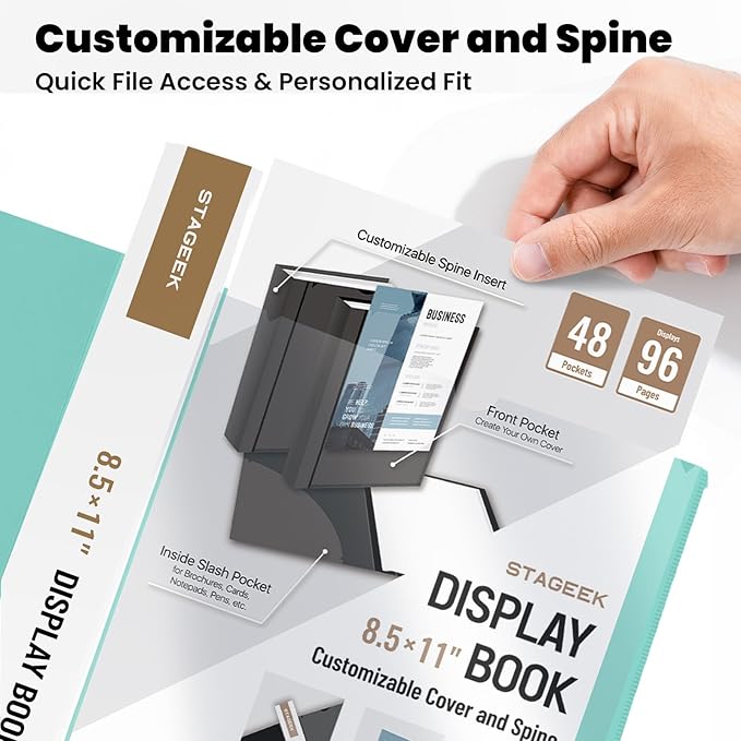 STAGEEK 48-Pocket Portfolio Binder Display 96 Pages, 8.5x11 Binder with Plastic Sleeves, Art Portfolio Folder with Clear Sheet Protectors, Presentation Book for Artwork, Document Organizer
