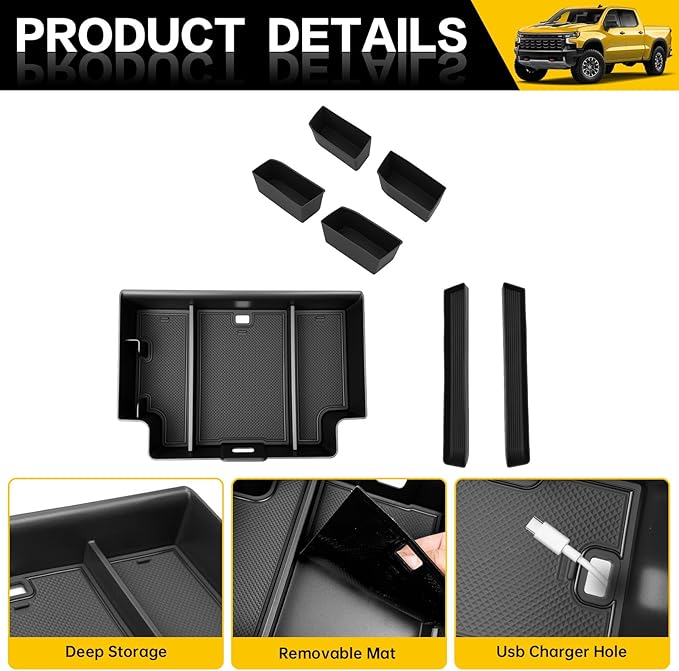 7PCS Center Console Organizer for 2022-2025 Chevy Silverado/GMC Sierra 1500, Door Handle Armrest Insert Shifter Tray Gear Side Storage Box Set Accessories(Only Fits Full w/Bucket Seats)