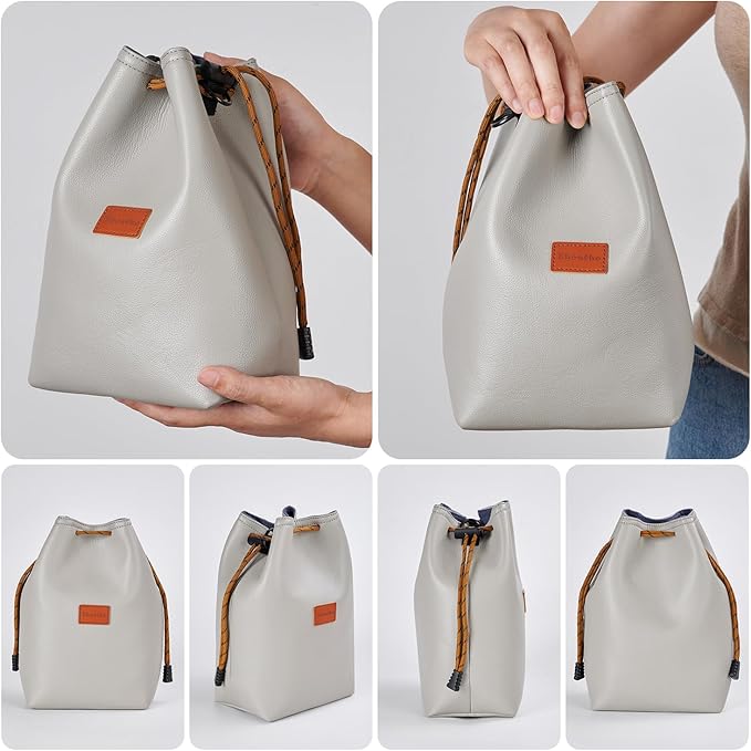 Professional Camera Storage Bag, Light Gray, pu, Drawstring Closure, Shoulder Strap, Padded Interior with Divider, Suitable for cameras of multiple brands