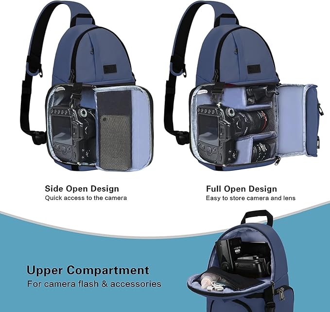 MOSISO Camera Sling Bag, DSLR/SLR/Mirrorless Camera Case Shockproof Photography Camera Backpack with Tripod Holder & Removable Modular Inserts Compatible with Canon/Nikon/Sony/Fuji, Steel Blue
