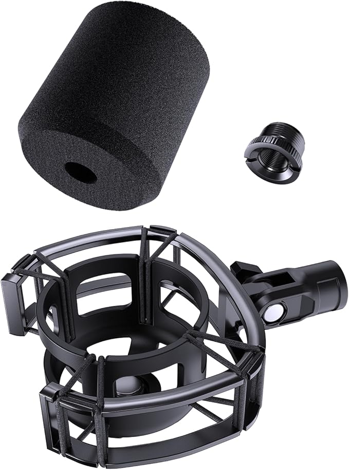 Custom Built for SoloCast Shock Mount with pop filter, 2026 Upgrade Anti-Vibration Suspension Elastic Shock Mount Holder Clip Mics Stand with Screw Adapter Compatible with Hyperx SoloCast Microphone