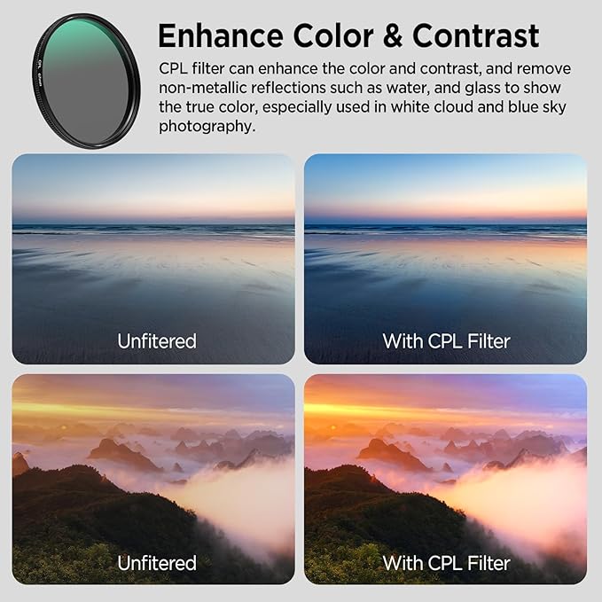 67mm CPL Filter for Phone, AR-Coated Polarizing Lens with Metal Cold Shoe Phone Clip, Circular Polarizer Filter Compatible with iPhone 16 15 14 Pro Max Plus Samsung Galaxy Moto Google TCL DSLR Cameras