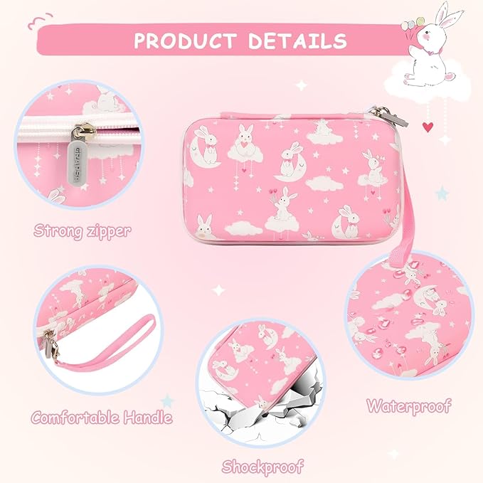 Case Compatible with DYLANTO for ESOXOFFORE for ETIKEZ for YTETCN for DUDUDRAGON Instant Print Camera, Kids Camera Storage for Accessories (Box Only) (Case and 3 Paper Rolls, Pink-Rabbit)