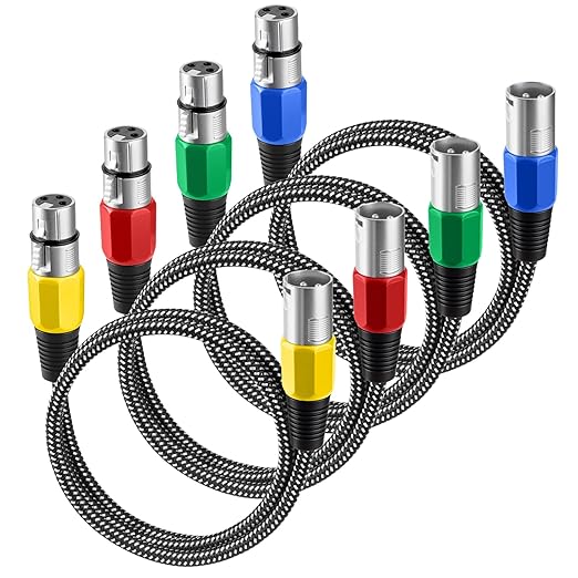 XLR Cable 3 FT/4 Pack, Microphone Cable 3 Pin Nylong Braided Balanced XLR Male to Female Heavy Duty Mic Patch Cords (Pure Copper Conductors)