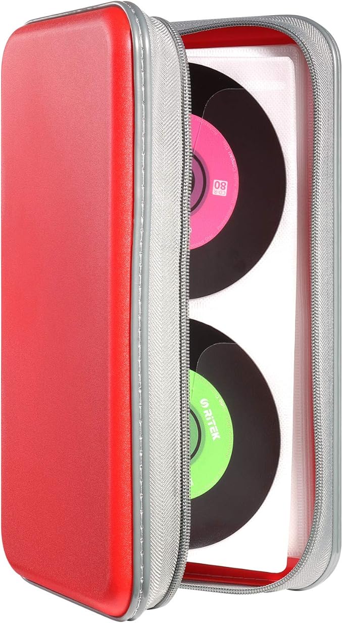 UENTIP 96 Capacity CD Case,Portable DVD Hard Plastic Case Holder CD Organizer Wallet Protective DVD Storage (96, red)