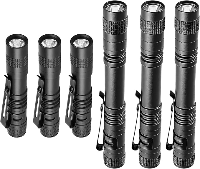 Mini Flashlight, AAA Small Pen Light with Clip, Portable 500lm Pocket Pen Flashlight for Inspection Repair Outdoor Emergency (6 Pack, Black, 3.5" & 5.1")