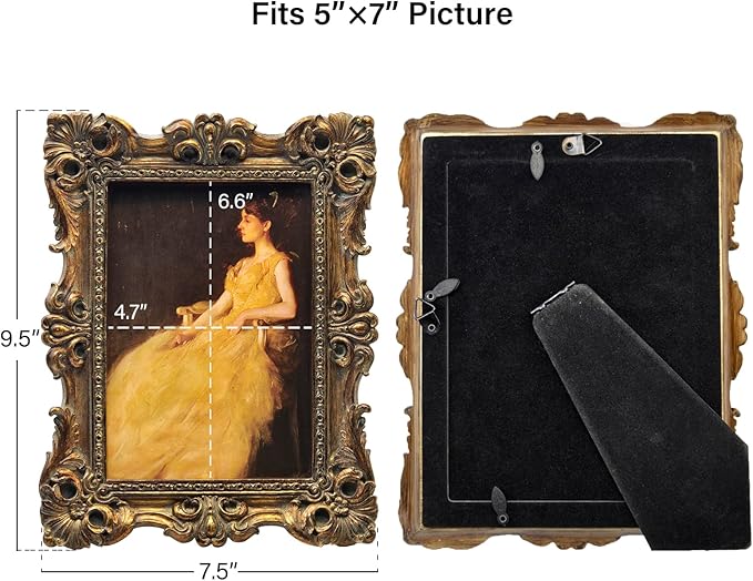 CISOO 5x7 Vintage Picture Frame Antique Ornate Bronze Gold Photo Frame, for Table Top and Wall Display, Decorative Floral Design Retro Home Decor, Photo Gallery Art