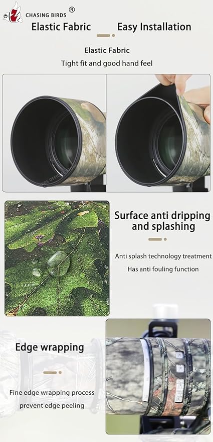CHASING BIRDS Lens Camouflage Waterproof Coat for Nikon Z 600mm f/4 TC VR S Rainproof Lens Protective Cover Version IV (Classic Black, with 2.0X TC)