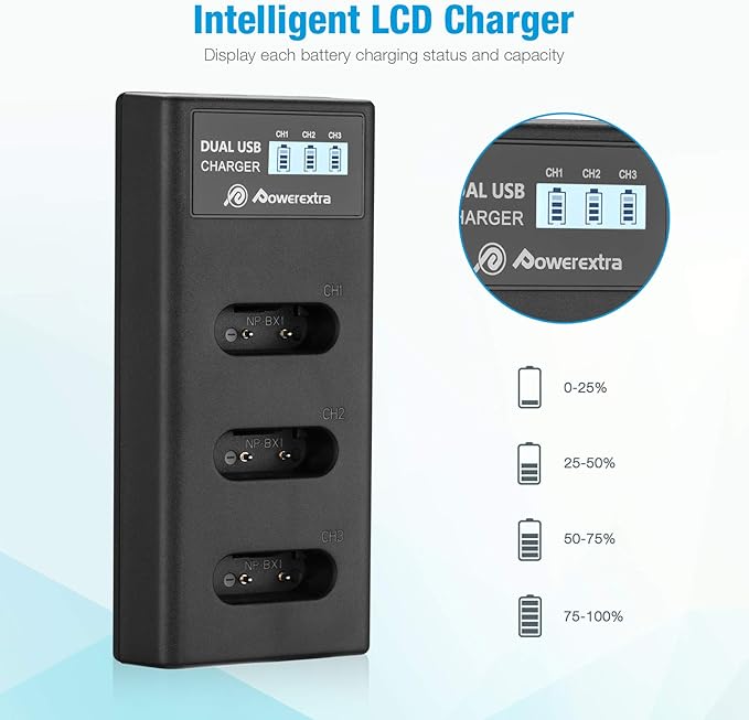 NP-BX1 Battery 3 Pack and 3-Channel USB Charger for Sony NP-BX1 and Sony Cyber-Shot DSC-RX100, DSC-RX100 II, DSC-RX100M II, DSC-RX100 III, DSC-RX100 IV, DSC-RX100 V/VII, ZV-1