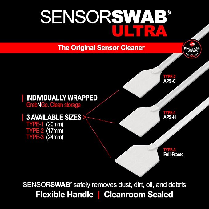 Sensor Cleaning Swab Kit - Eclipse Optic Cleaning Solution (0.5oz/15ml) + Type-3 Sensor Swab Ultra 24mm (Pack of 6) - for Full Frame CMOS and CCD Sensors - Dust & Oil Remover