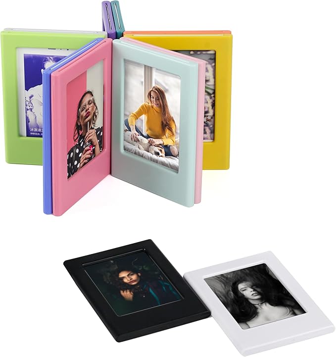 TARASEEL Magnetic Mini Photo Frame with Clear Protective Cover for Polaroid Fujifilm Instax Mini 7s 8 9 11 12 25 50s 70 90 EVO, NONS SL42 SL645 for Office Cabinet Fridge, Pack of 12. (12 Colors)