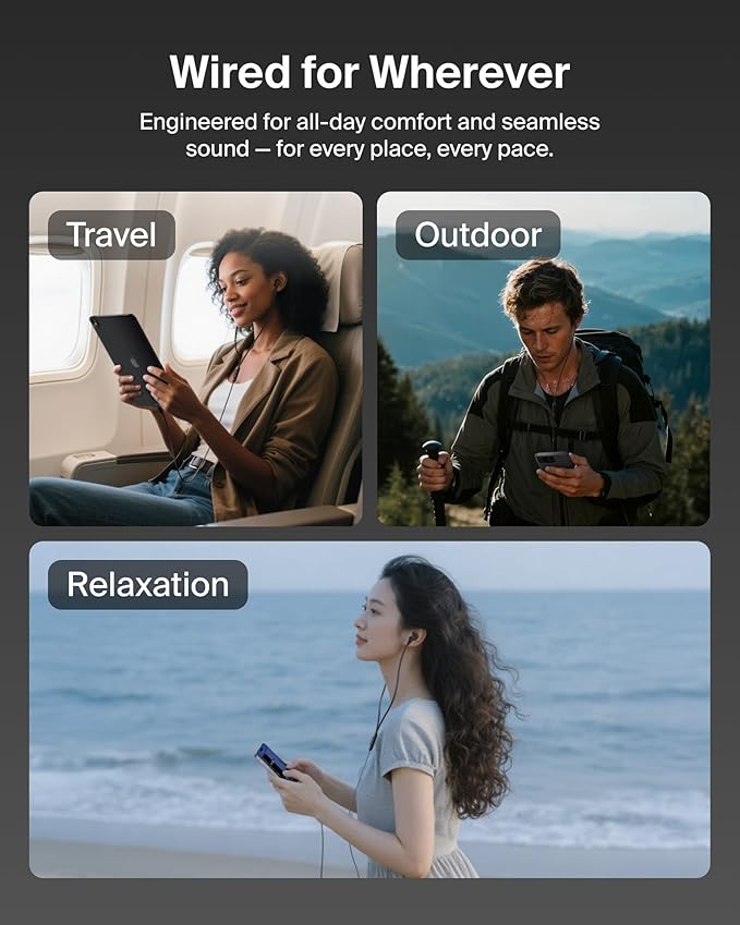 Belkin SoundForm Active Noise Cancelling Earbuds Wired with USB C Connector, IPX5-Rated, in-Ear Earphones w/Microphone for iPhone 17/16/15, iPad mini, Galaxy S25, Google Pixel 10, & More - Black