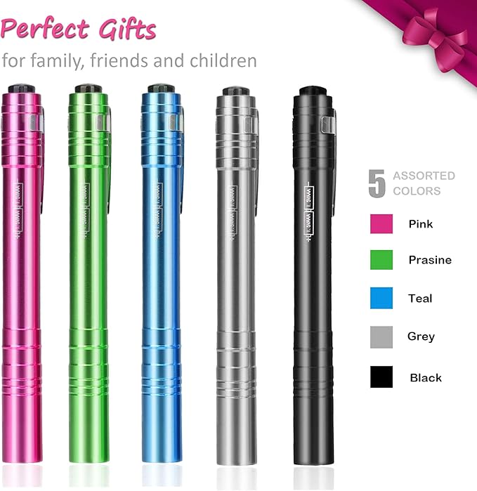 5-Pack LED Penlight Set with 10-Piece Pre-Installed Batteries, Aluminum Handheld Flashlights with Clip for Night Walks, Inspection, Emergency