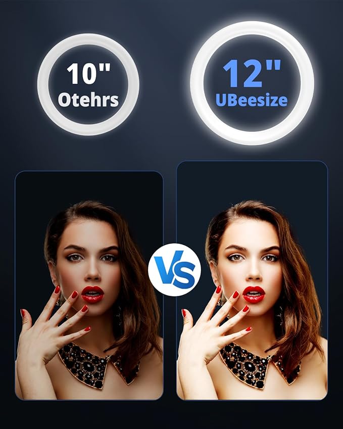 UBeesize 12" Ring Light with Overhead Phone Mount, LED Ring Light with Phone Holder and Stand, Desk Light Ring for iPhone,Cameras, Selfie Light for Live Streaming,Video Recording, Content Creation