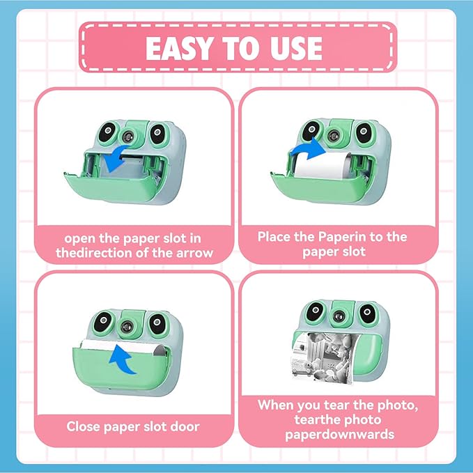 12 Rolls Mini Thermal Printer Sticker Paper, Kids Instant Camera Refill Print Paper, Atnadov HD Thermal Paper for Most Kids Instant Camera (White-12 Rolls Sticker Paper)