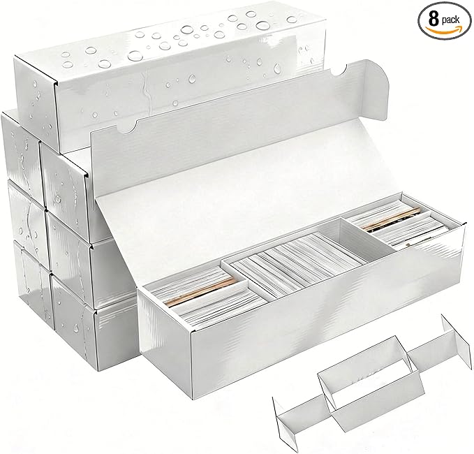 Upgraded Card Storage Box with Removable 5-Compartment,8-Pack Laminated Trading Card Storage Box, Organization Storage for Trading Cards Prevents Leaning,Bulk Card Box for TCG/Mtg/Sports Cards Storage