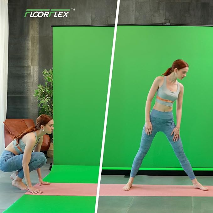 RAUBAY Collapsible Green Screen - FloorFlex Backdrop with Floor Extension 7x7x7 ft - Portable Retractable Chroma Key Background with Stand for Video Conference, Streaming, Photo Studio CGS2100 - FX