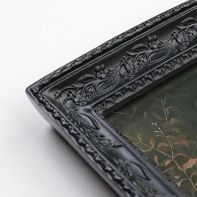 Cuspin Gothic Picture Frame Set of 2, Vintage Ornate Black Resin Frames (4x6 Rectangle & 3x3 Round), Baroque Decorative Photo Frames with Plexiglass Front, Tabletop Easel & Wall Mount