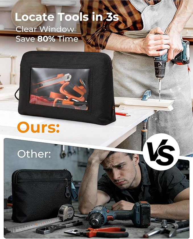 Clear Tool Pouch, Heavy Duty Small Tool Bag with Zipper, Canvas Tool Pouch Organizer Bags for Men for Workshop, Contractors, Electricians & DIY Enthusiasts, Pencil Case, 6 Pack