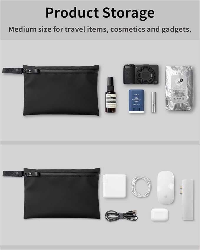 Water-Resistant Zipper Pouch, Made in Japan, Multipurpose Organizer with Pockets for Cords, Essentials, Toiletries, Cosmetics, and Travel Accessories, Eco & Durable Materials, TOFTPOUCH, Medium, White