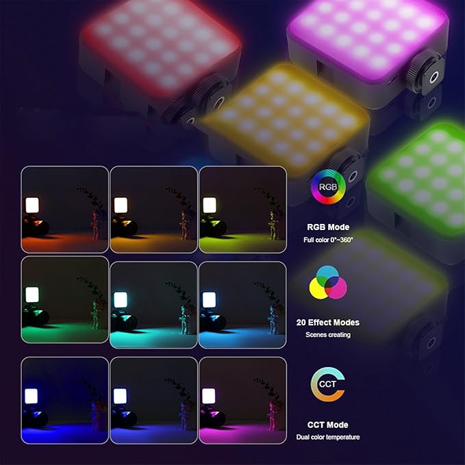 65 LEDs RGB Video Light, 3 Cold Shoe Mounts, 2500K-9000K Adjustable Color Temperature, 1200mAh Rechargeable LED Camera Light for Live Broadcast, Home Theater and Commercial Use
