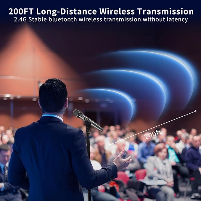 Karaoke Microphone Wireless Mic, Universal Professional UHF Dynamic Mic System with Receiver, Handheld Cordless Microphones for Singing,Wedding, DJ, Party, Speech, Church, Plug and Play
