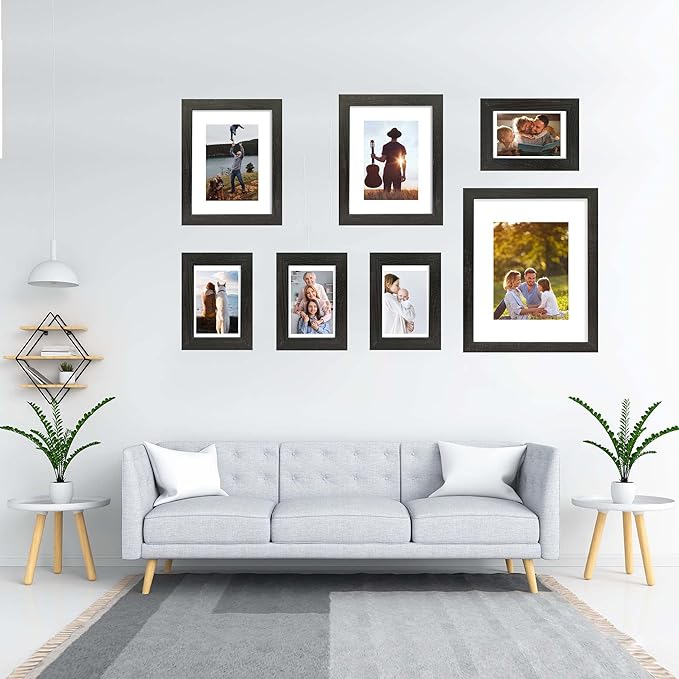 5x7 Picture Frame Set of 4, Made of Real Glass and Rustic Black Wooden Frame, 5 by 7 Photo for Wall or Tabletop - Display Picture 4x6 with Mat or 5x7 Without Mat