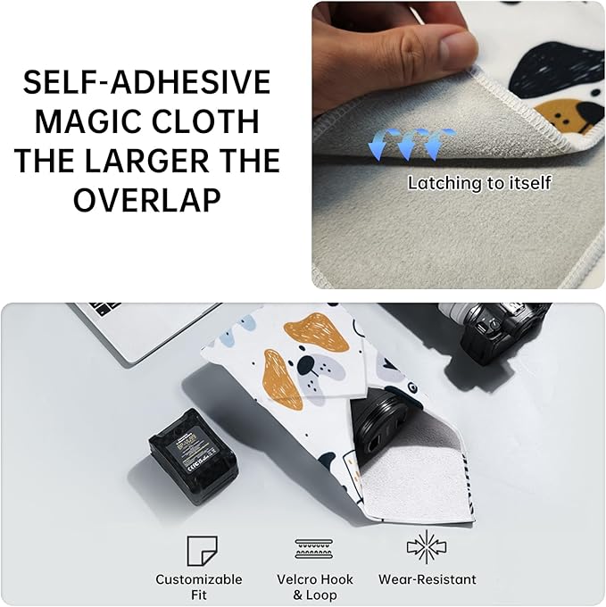 BEIYANG Camera Protective Wrap, Lens Protector Wrapper,13.8x13.8 Inch Magic Self-Adhesive Cloth for Camera/Lens/Phone/DSLR/Laptop/Accessories, Anti Scratch White Pattern Wrap Storage Pouch