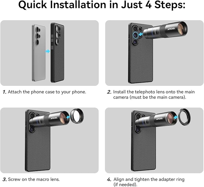 APEXEL 10X Tele-Macro Pro Dual Lens 2-in-1, Portable Clip-On Telephoto Macro Lens for Galaxy 25 Ultra, Pro Photography for Travel, Concert, Exploration