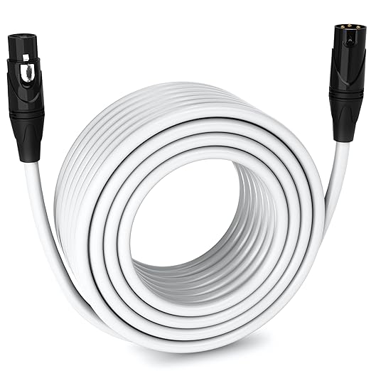 LyxPro 150 Feet XLR Microphone Cable Balanced Male to Female 3 Pin Mic Cord for Powered Speakers Audio Interface Professional Pro Audio Performance and Recording Devices - White