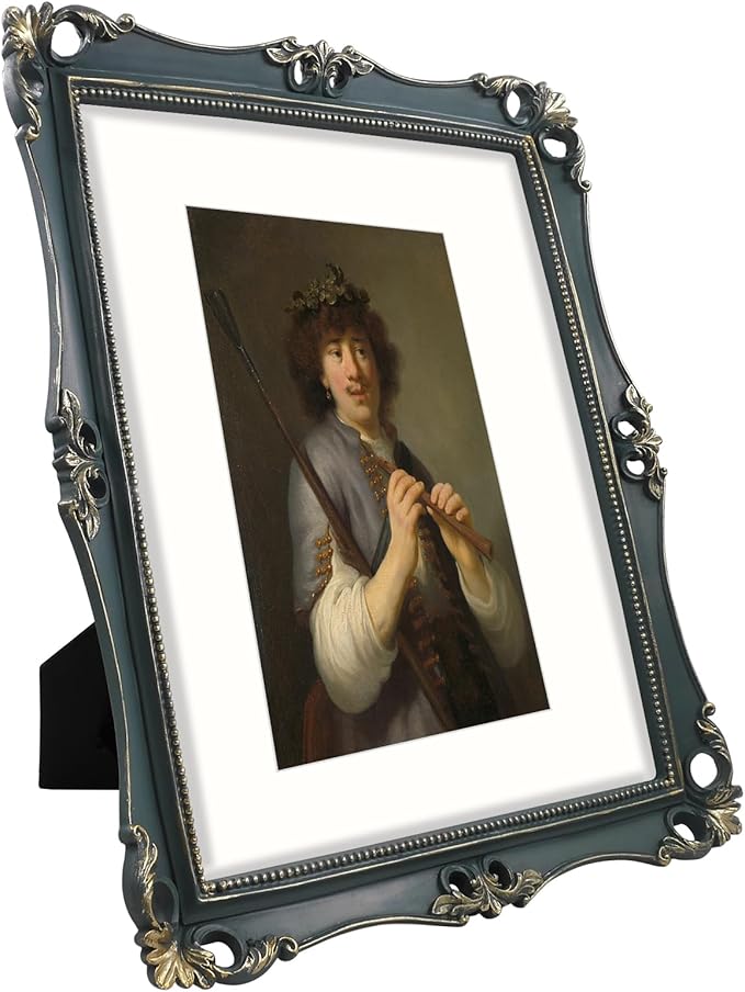 SIMON'S SHOP 11x14 Picture Frame Matted to 8x10 Photo Artwork Print, Vintage Picture Frames for Gallery Wall and Tabletop Display, Antique Style Dark Blue Poster Frame