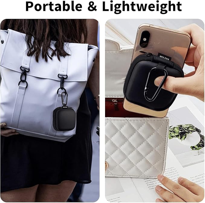 MOLOVA Square Earbud Case Portable EVA Carrying Case Storage Bag Tech Pouch Cell Phone Accessories Organizer with Carabiner for Earphone, Earbud, Earpieces, SD Memory Card, Camera Chips, Black