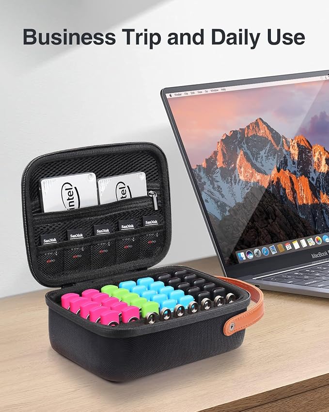 Luxtude Flash Drive Case with Labels, USB Storage Case, 61 Slots Thumb Drive Cases, USB Organizer Cases for Samsung,for Sandisk, Memory Stick, Large