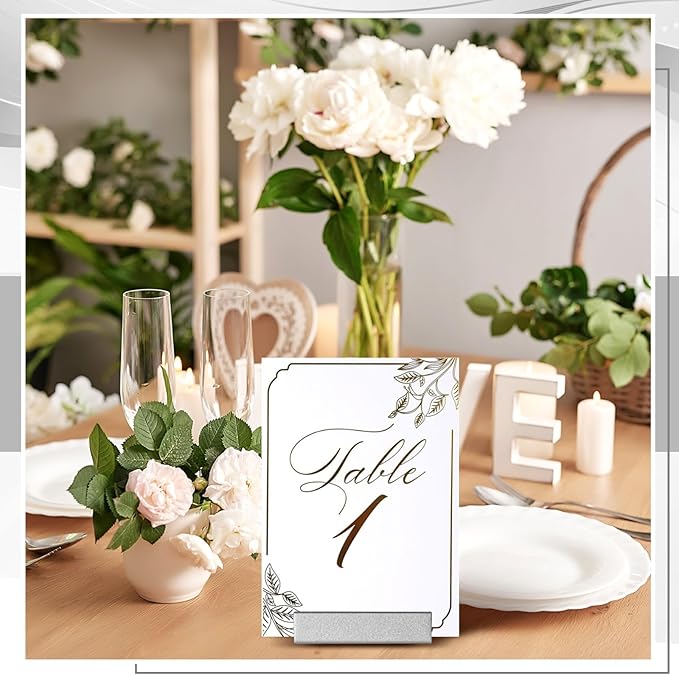 24 Pcs Small Table Number Holders Metal Place Card Holder Vintage Mini Table Number Name Card Display Stand for Wedding Memo Reception Photo Picture Party Restaurant, 1.4 x 1.3 x 1 Inch (Silver)
