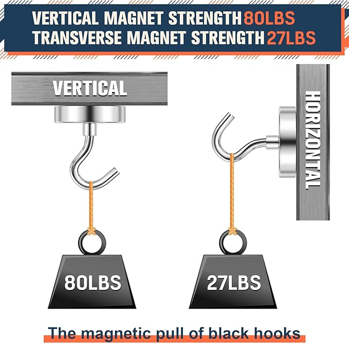 FINDMAG Magnetic Hooks for Cruise Cabins, 80lbs Magnetic Hooks for Hanging, Magnet Wall, Strong Magnets Heavy Duty, Classroom Decor, Locker Decorations, Office Accessories, 10 Pack, Silver