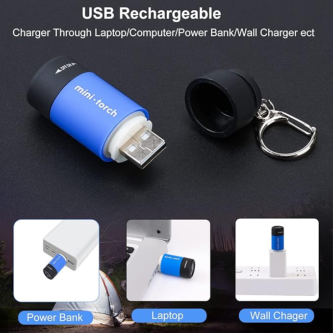 Mini Keychain Flashlights USB Rechargeable, Colorful Small LED Flashlight Torches for Kids/Adult Hiking Camping, Waterproof Pocket Flashlights for Backpack/Belt, (3Packs)