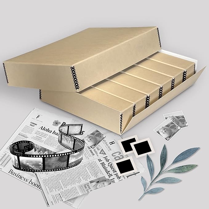 Lineco, Archival Slide Storage Box 15.5" x 11.5" x 3", Holds Up to 840 Films, With 6 Inner File Cases, Tan
