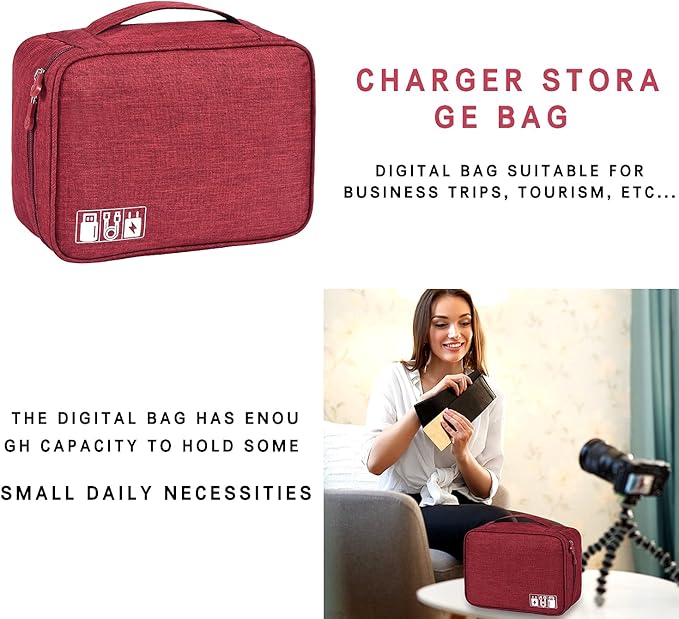 Electronic Accessories Organizer, Portable Travel Cable Storage Bag Tech Pouch with Adjustable Compartments Water-Resistant Handbag for Smart Device Cords Chargers Hard Drives Gadgets