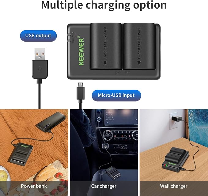 NEEWER Replacement Battery and Charger Set for LP-E6NH, Compatible with Canon EOS R7, R5, R6, 5D II, 6D, 7D, 70D, 80D, 90D, 2-Pack 2250mAh Batteries and Dual Channel USB Charger