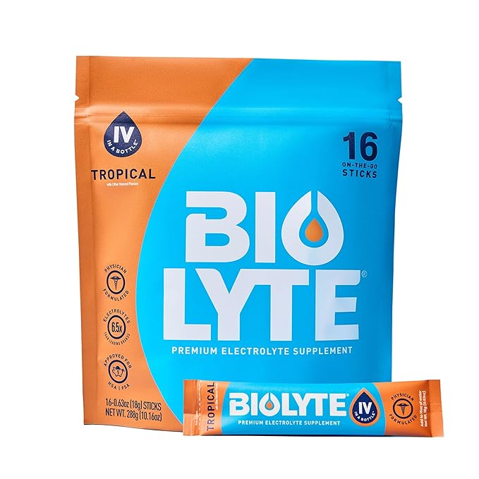 BIOLYTE IV Electrolyte Powder Packets, IV Liquid Drink Mix for Water, Doctor-Developed Hydration, Approved Dehydration Relief, Chemotherapy Must Haves for Women & Men - Tropical (16 Sticks)
