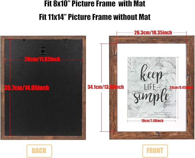 kennethan 11x14 Picture Frame Rotten Brown 1 Pcs Wooden Frame can Display 8x10 Picture with Mat or 11x14 Without Mat on the Wall For home decoration