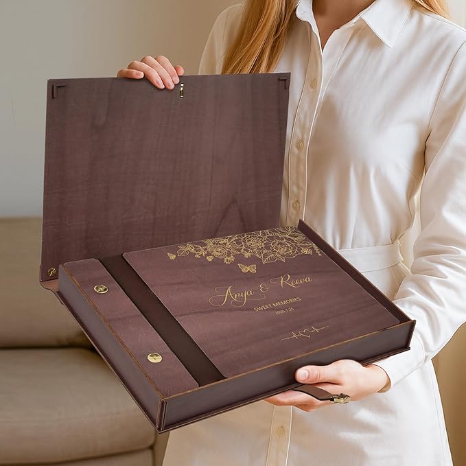 Personalized Wooden Wedding Photo Albums, Personalized Couples Scrapbook, Retro Photo Wedding Scrapbook Anniversary Photo Album Perfect Keepsake Gifts