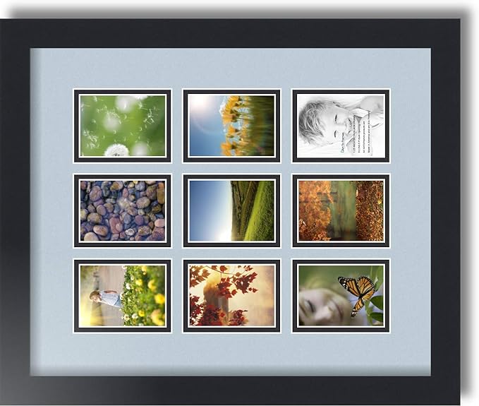 ArtToFrames Collage Photo Frame Double Mat with 9-2.5x3.5 Openings with Satin Black Frame and Baby Blue mat.