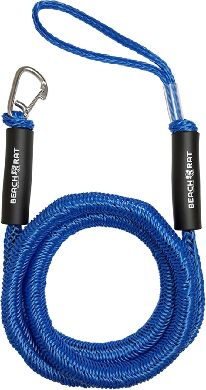 Beach Rat 7-14’ Bungee Boat Anchor & Dock Line with Stainless Steel Clip – Reduces Shock to Anchors, Docks, Cleats & Pylons – Boat Rope That Stretches – Beach Rat Anchor Accessory (Blue)