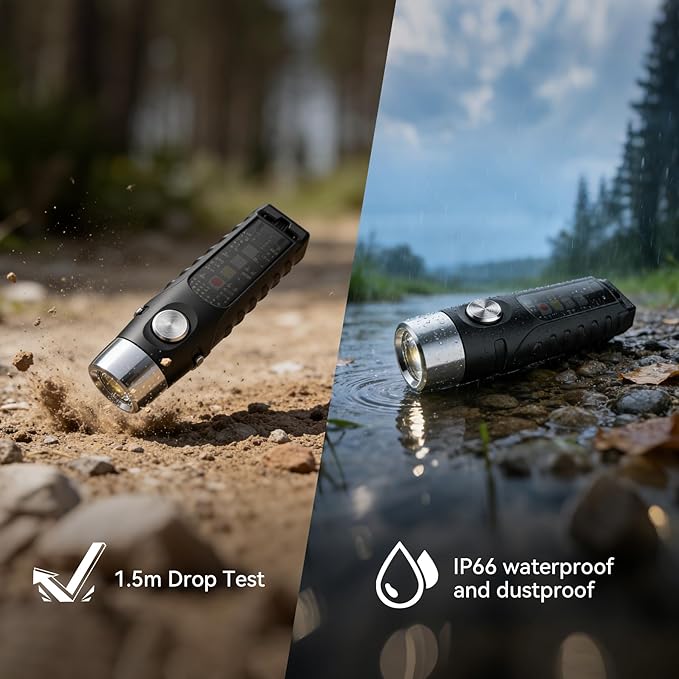 S12PLUS-2 EDC Keychain Flashlight Rechargeable, 610 Lumens Mini Flashlight with Magnet & Clip, USB C Pocket Flashlight and Side Light 6Modes for Emergency, Home, Inspection, Camping (Black)